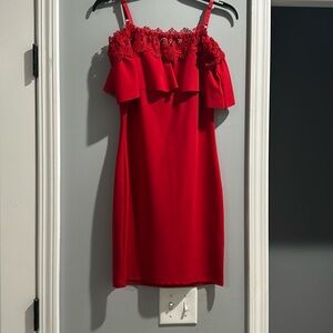 Red above knee length dress